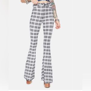 DOLLSKILL- LA BIJOU- Chill Hip Check High Waisted Plaid Flares (Black/White) S